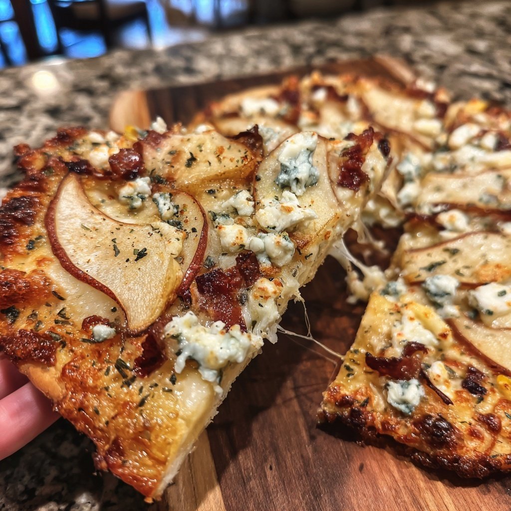 Flammkuchen with Pear and Blue Cheese