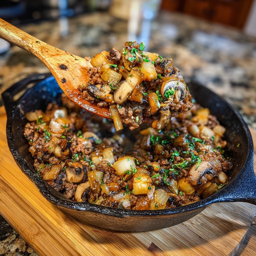 Hamburger Meat And Mushroom Skillet
