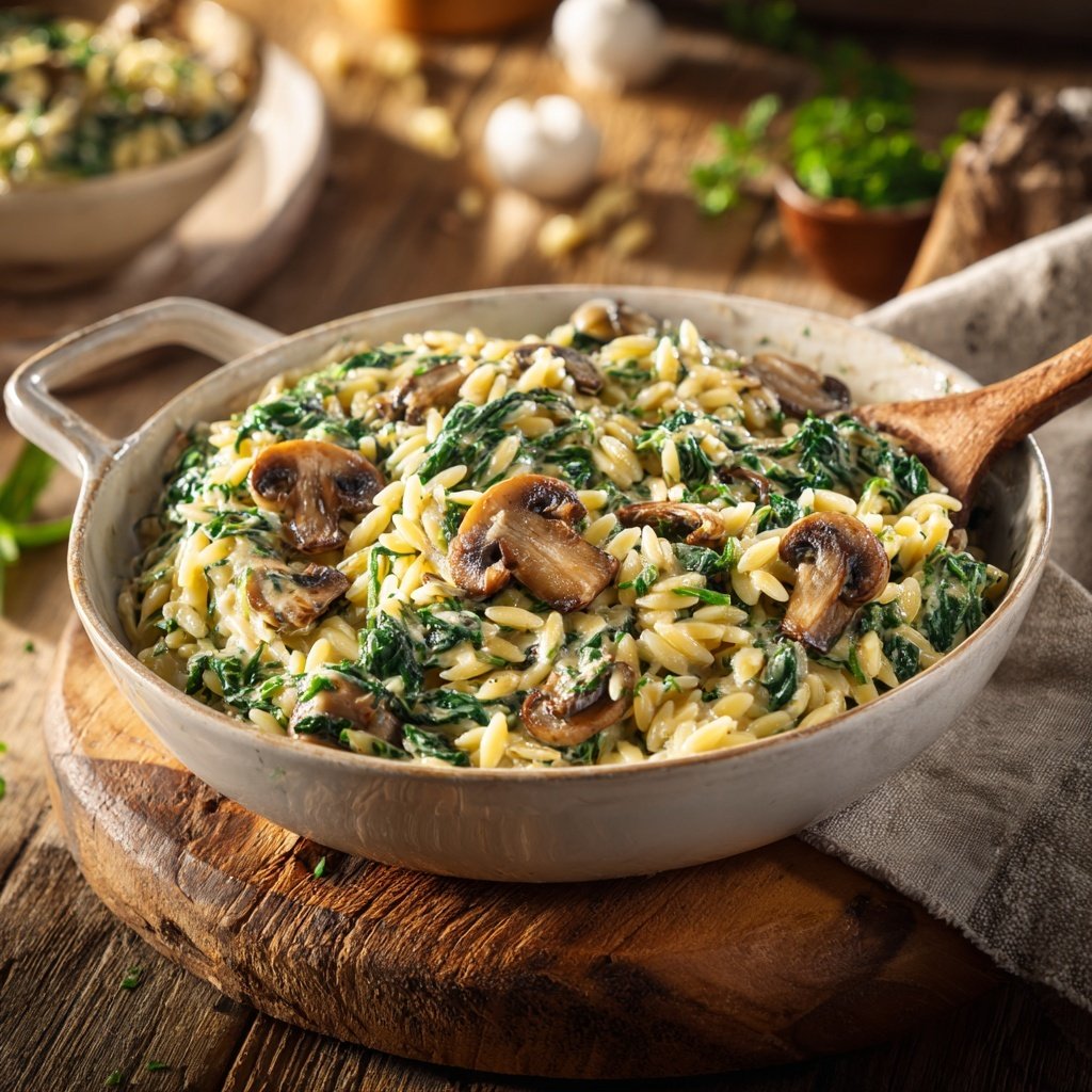 Creamy Spinach And Mushroom Orzo